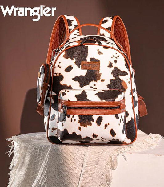 NEW Wrangler Cowprint Backpack Brown with Coin Pouch