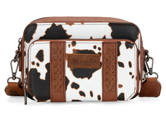 Wrangler Cow Print Crossbody Purse With Wallet Compartment - Brown