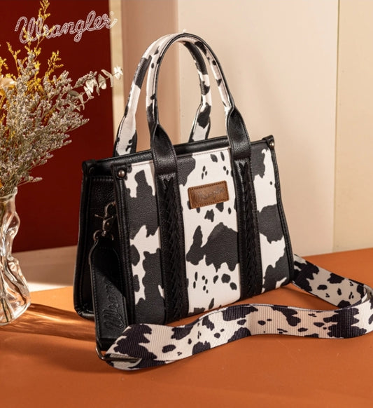 Wrangler Cow Print Concealed Carry Tote/Crossbody - BLACK