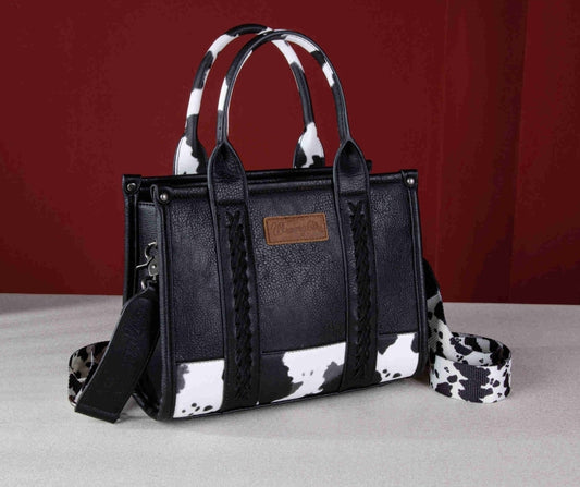 Wrangler Concealed Carry Crossbody Tote with cowprint accent BLACK