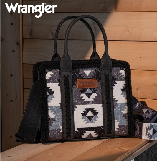 Wrangler Sherpa Southwestern Print Concealed Carry Small Canvas Tote/Crossbody Black