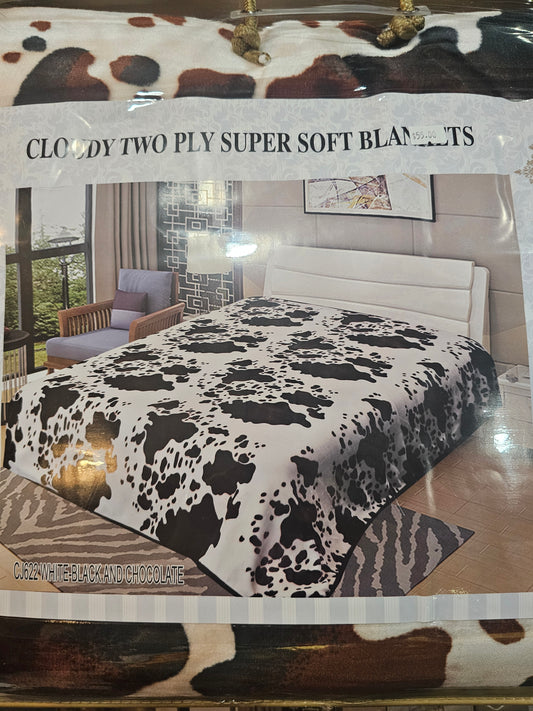 Cow Print California King Blanket Blk/Brn